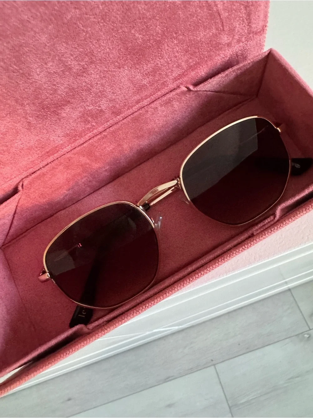 Gold Frame Sunglasses with Brown Gradient Lenses - Women's Fashion